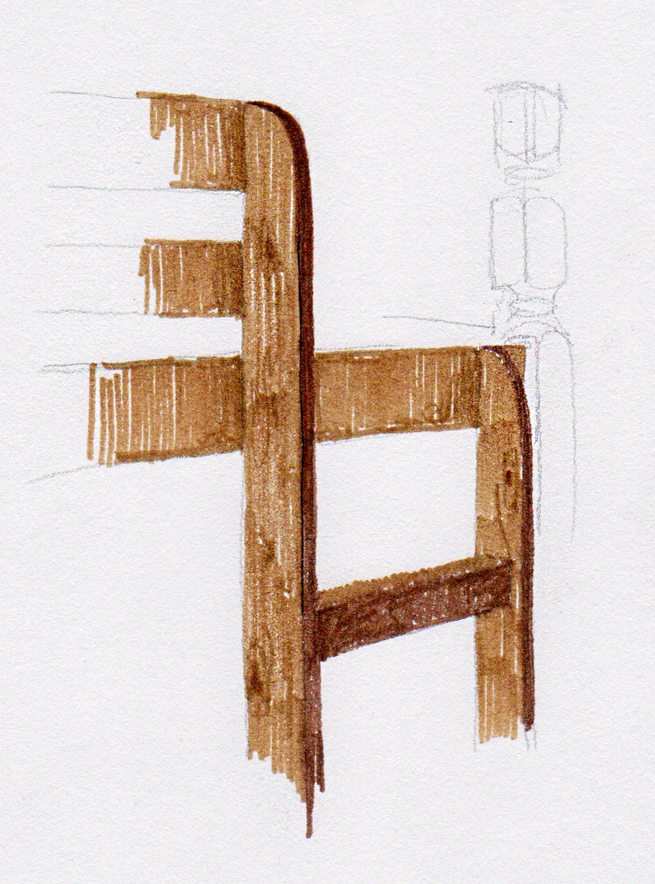 Technical drawing of the Junio bunk bed ladder, crafted from solid pine wood, designed for safe and easy climbing in a durable, eco friendly kids bunk bed.