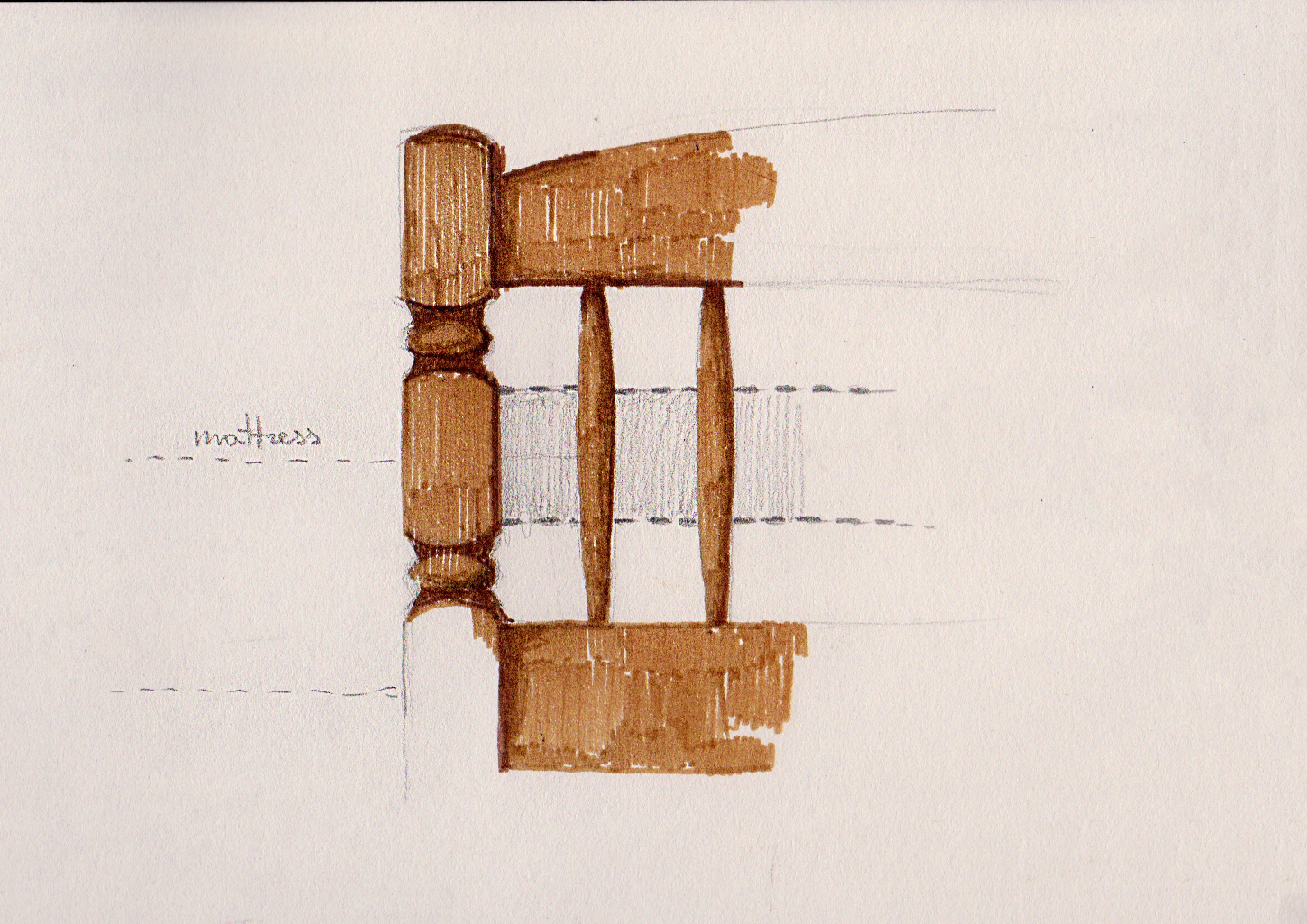 Technical drawing of the Junio bunk bed upper bunk detail, showcasing safety rails and solid pine construction designed for durability and child safety in an eco friendly kids bed.